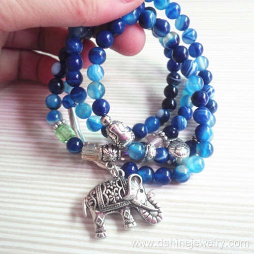 Natural Agate Beads Bracelet Retro Elephant Pendant Bracelet